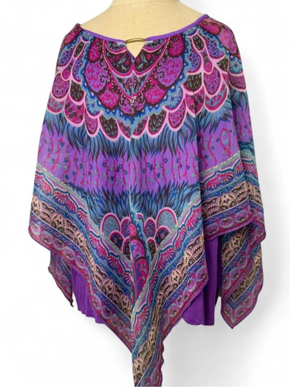 dressbarn Purple Printed Poncho with Pink & Blue Accents